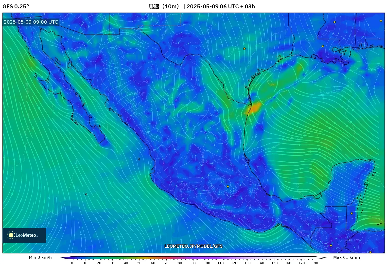 GFS - メキシコ, 風速(10m) GFS - メキシコ, 風速(10m)