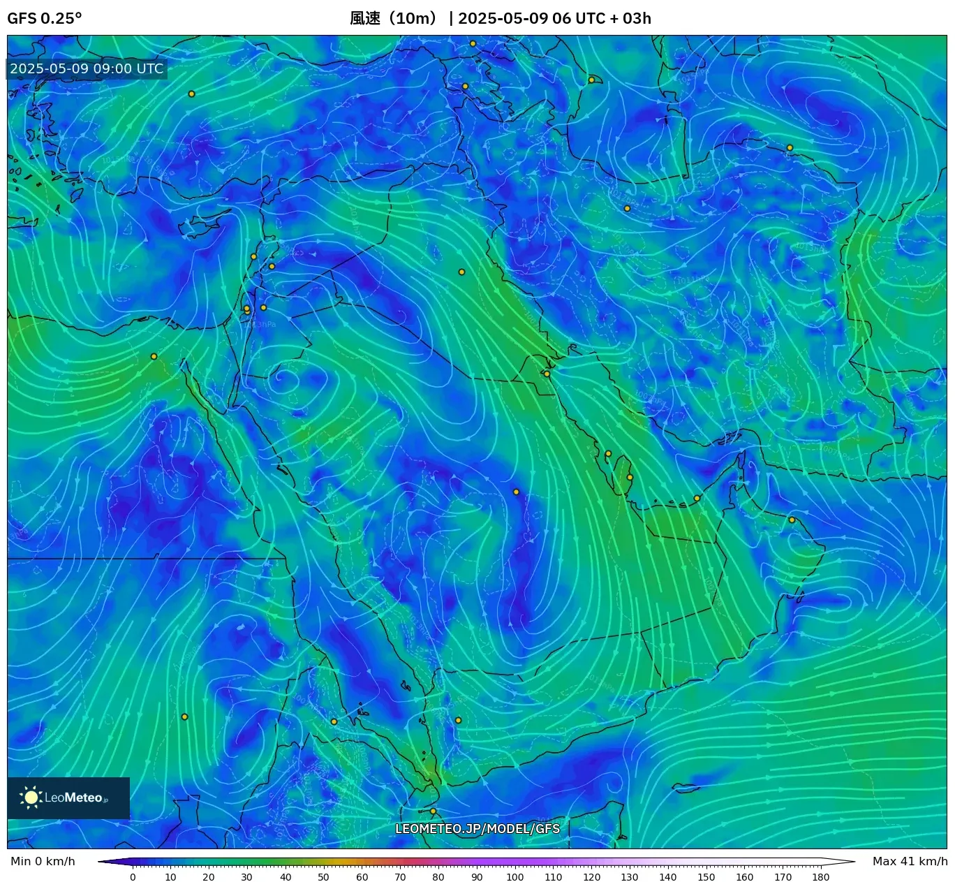 GFS - 中東, 風速(10m) GFS - 中東, 風速(10m)