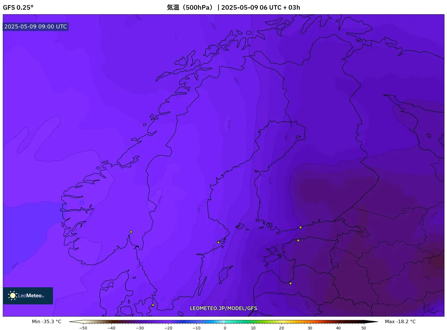 GFS - スカンジナビア, 気温(500hPa) GFS - スカンジナビア, 気温(500hPa)