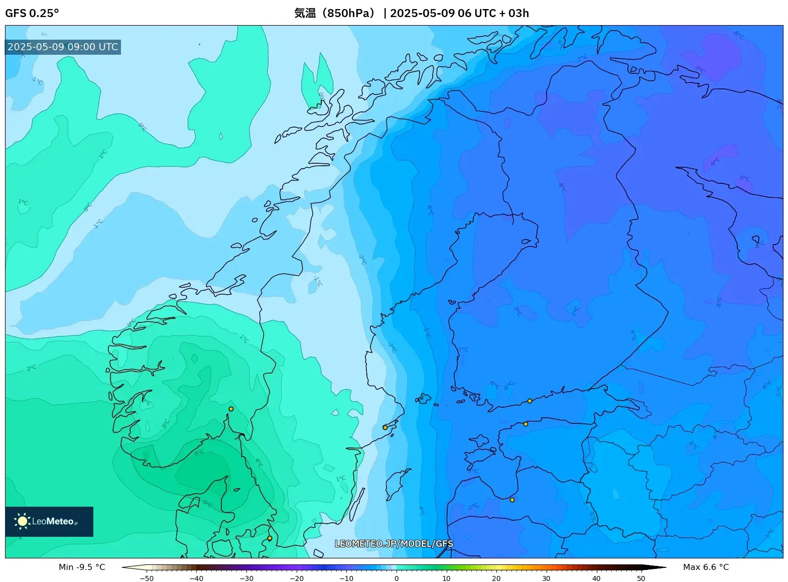 GFS - スカンジナビア, 気温(850hPa) GFS - スカンジナビア, 気温(850hPa)