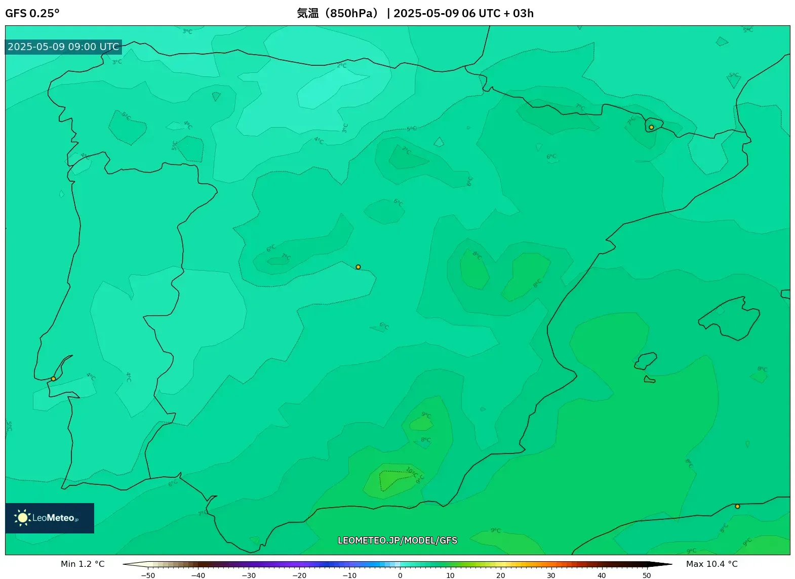 GFS - スペイン, 気温(850hPa) GFS - スペイン, 気温(850hPa)