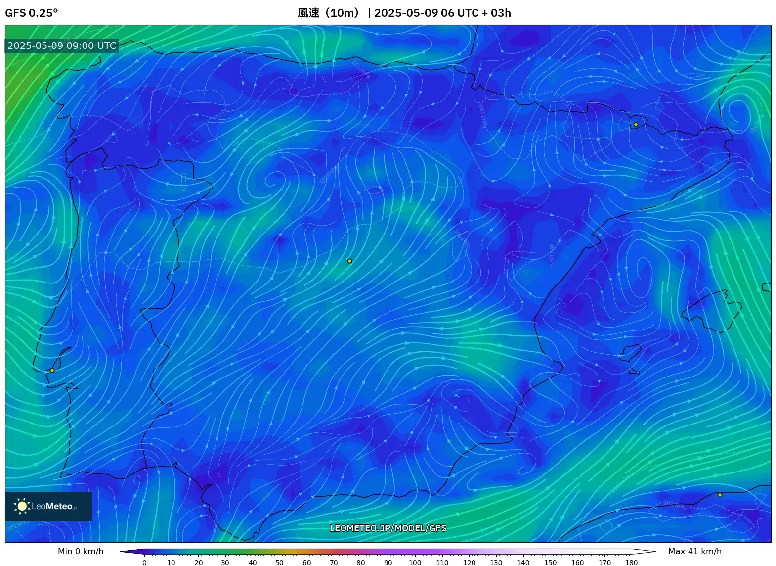 GFS - スペイン, 風速(10m) GFS - スペイン, 風速(10m)