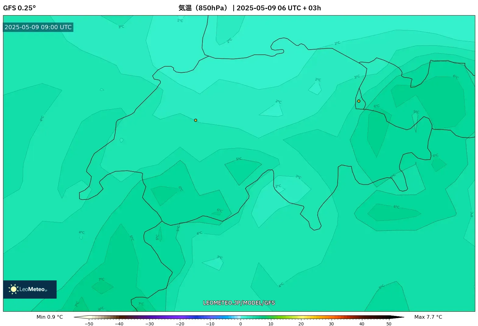 GFS - スイス, 気温(850hPa) GFS - スイス, 気温(850hPa)