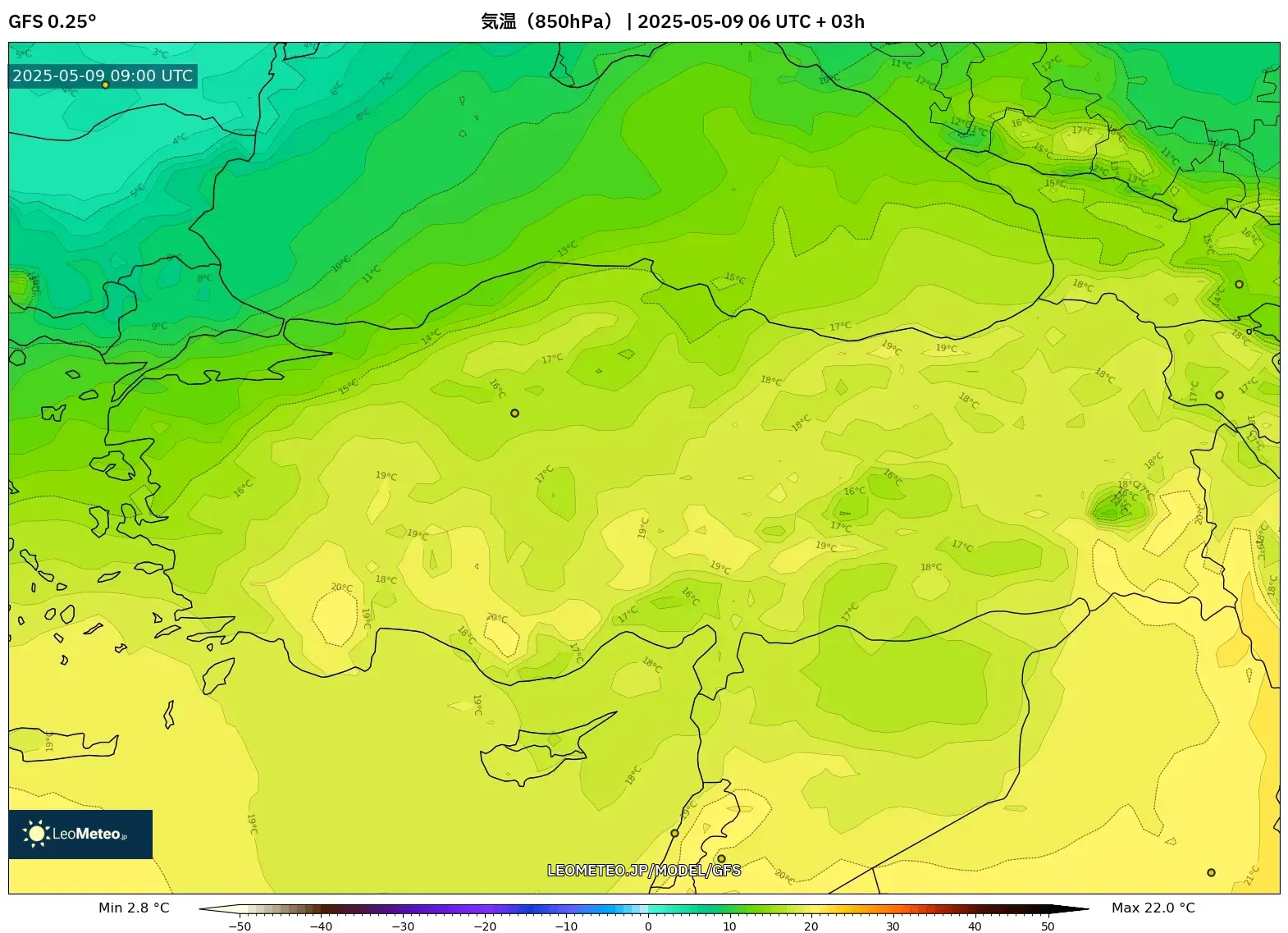 GFS - トルコ, 気温(850hPa) GFS - トルコ, 気温(850hPa)