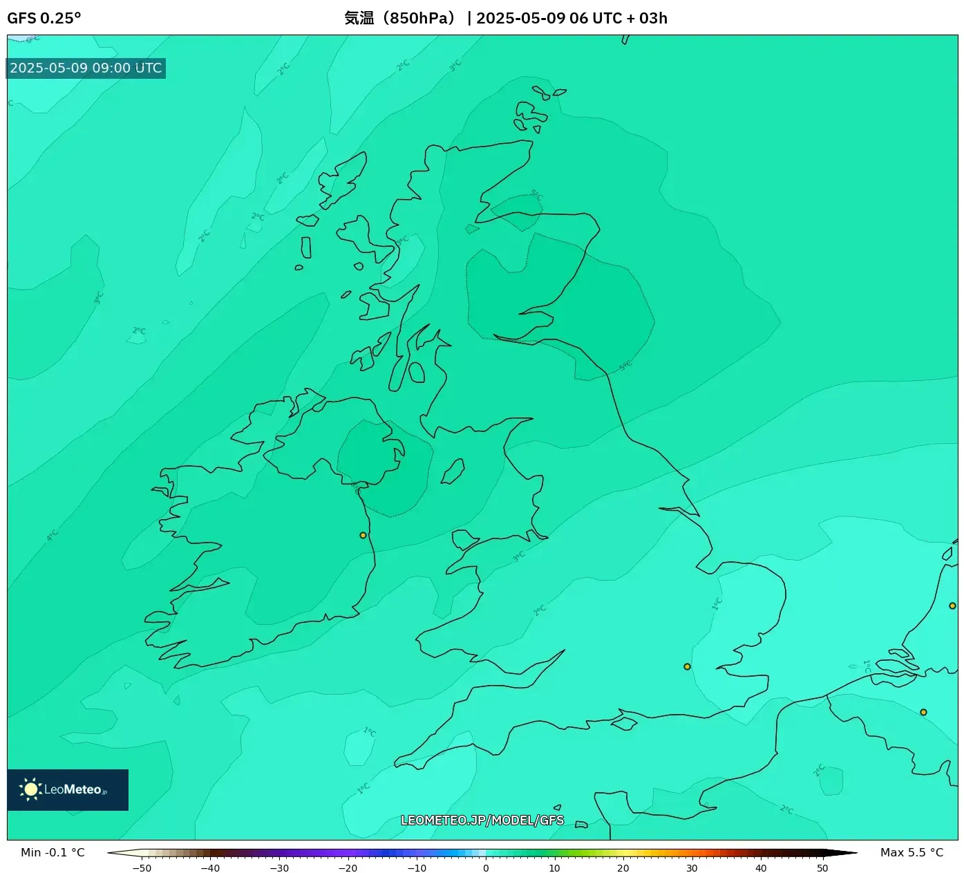 GFS - イギリス, 気温(850hPa) GFS - イギリス, 気温(850hPa)
