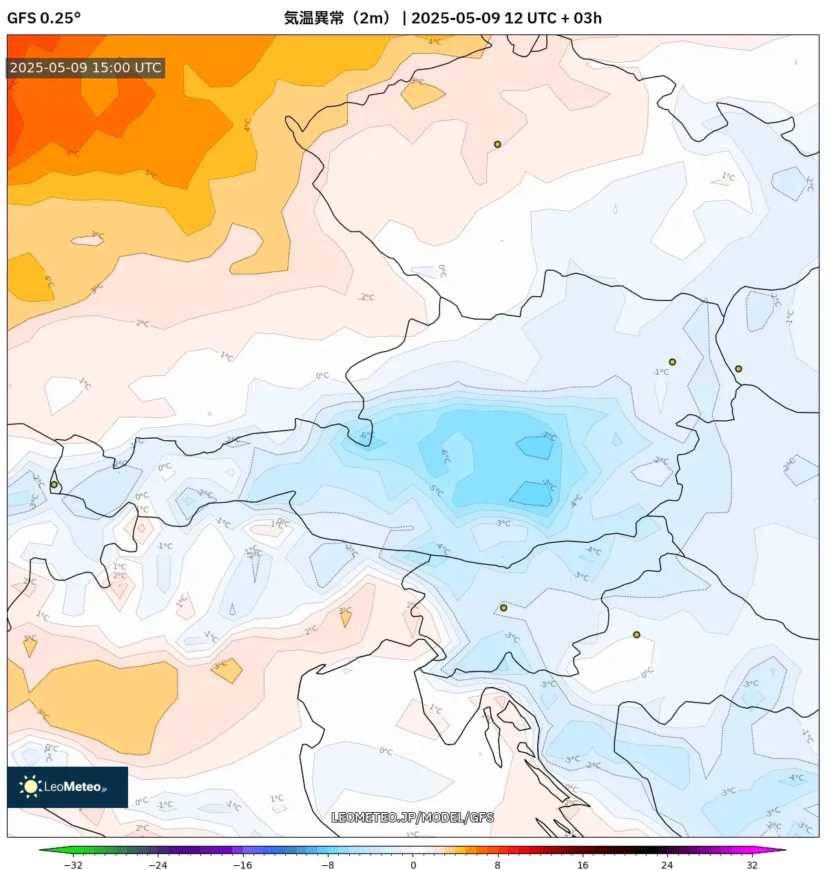 GFS - オーストリア, 気温異常(2m) GFS - オーストリア, 気温異常(2m)