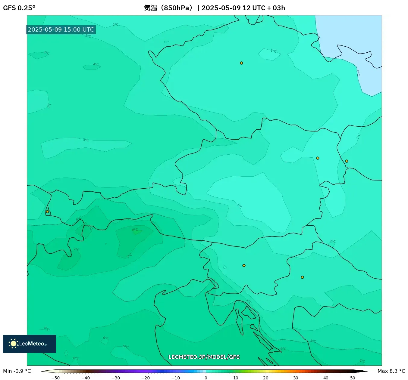 GFS - オーストリア, 気温(850hPa) GFS - オーストリア, 気温(850hPa)