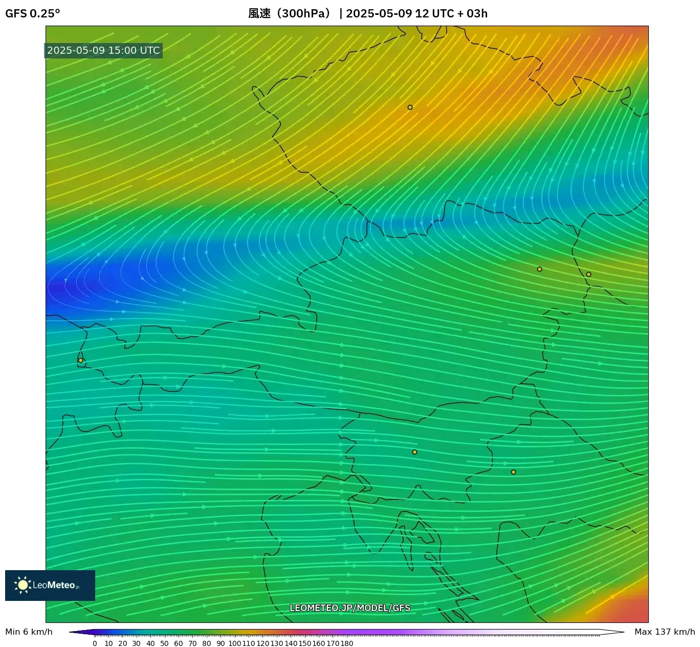 GFS - オーストリア, 風速(300hPa) GFS - オーストリア, 風速(300hPa)