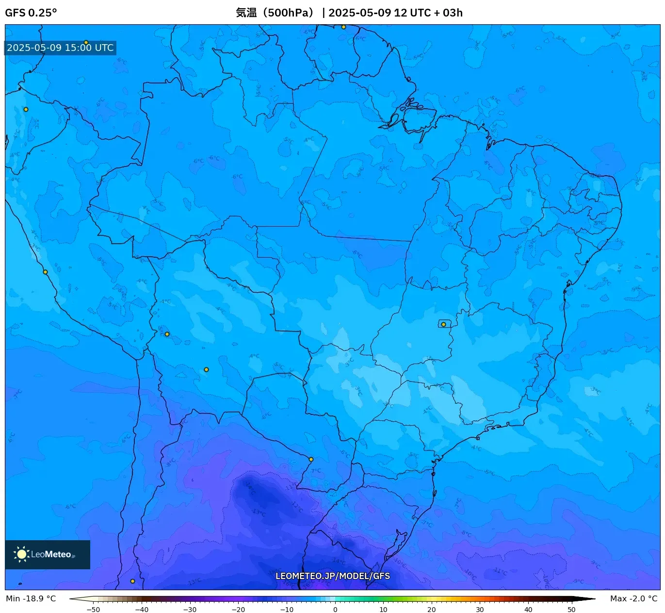 GFS - ブラジル, 気温(500hPa) GFS - ブラジル, 気温(500hPa)