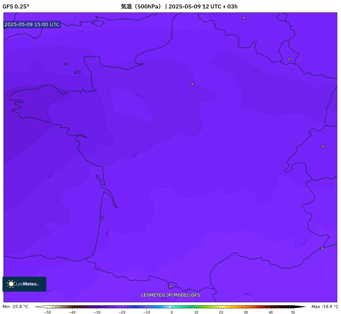 GFS - フランス, 気温(500hPa) GFS - フランス, 気温(500hPa)