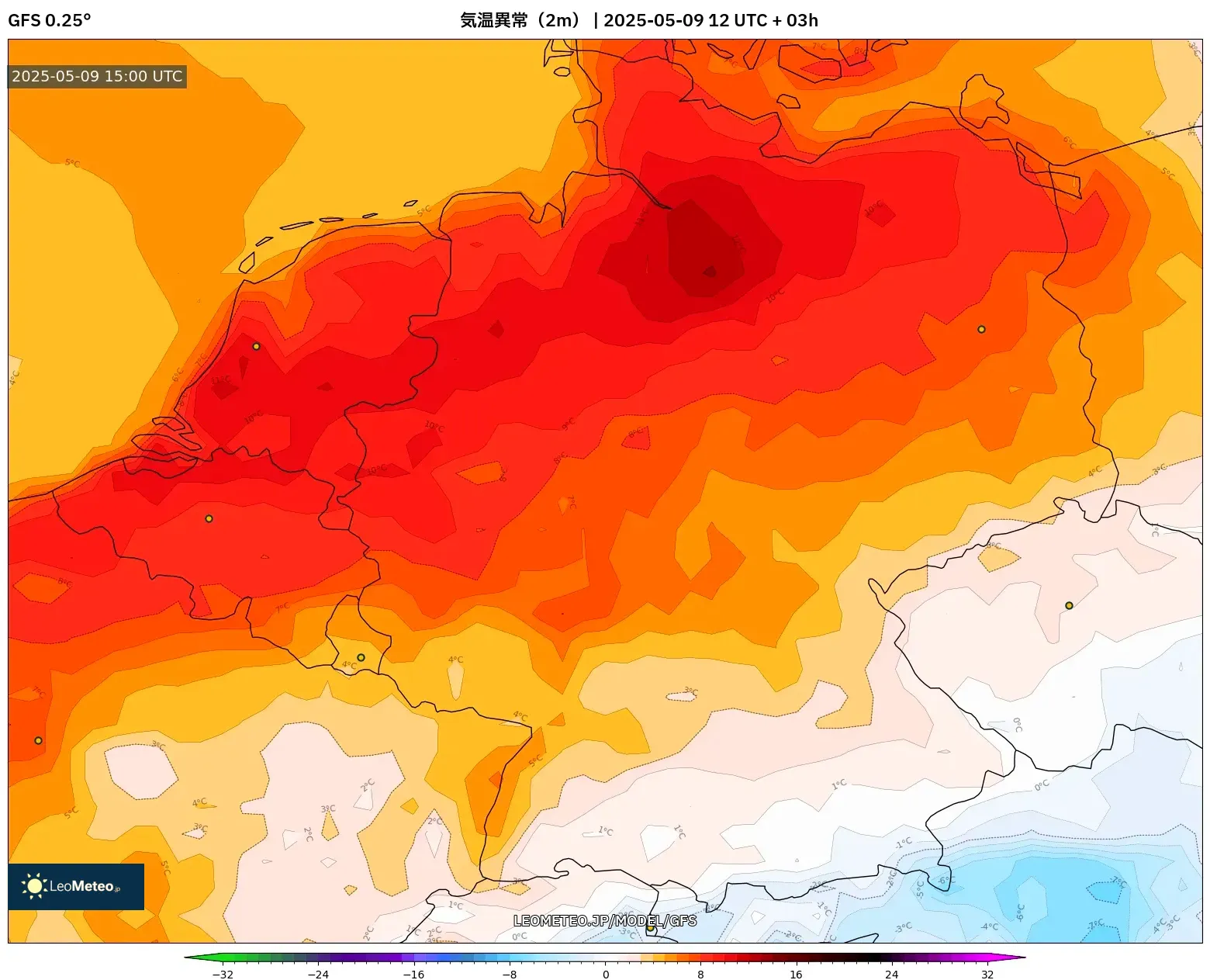 GFS - ドイツ, 気温異常(2m) GFS - ドイツ, 気温異常(2m)