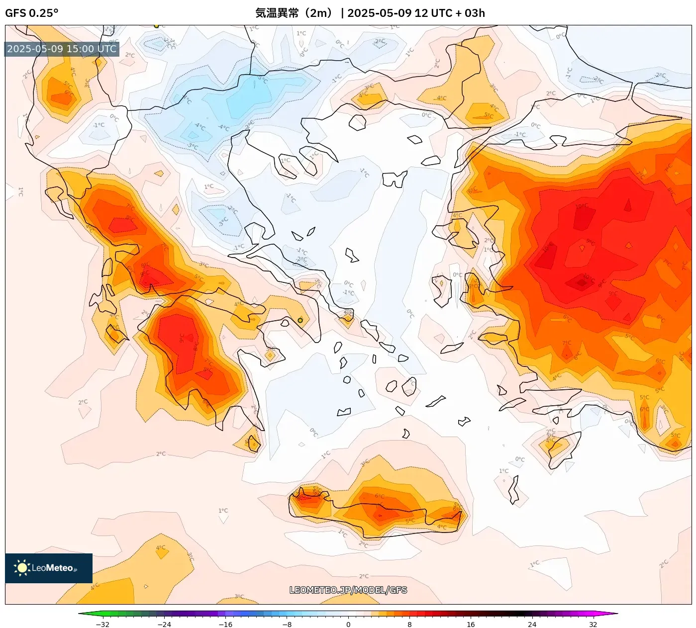 GFS - ギリシャ, 気温異常(2m) GFS - ギリシャ, 気温異常(2m)