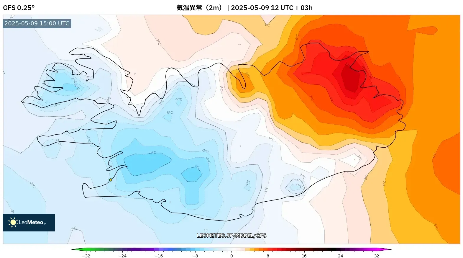 GFS - アイスランド, 気温異常(2m) GFS - アイスランド, 気温異常(2m)
