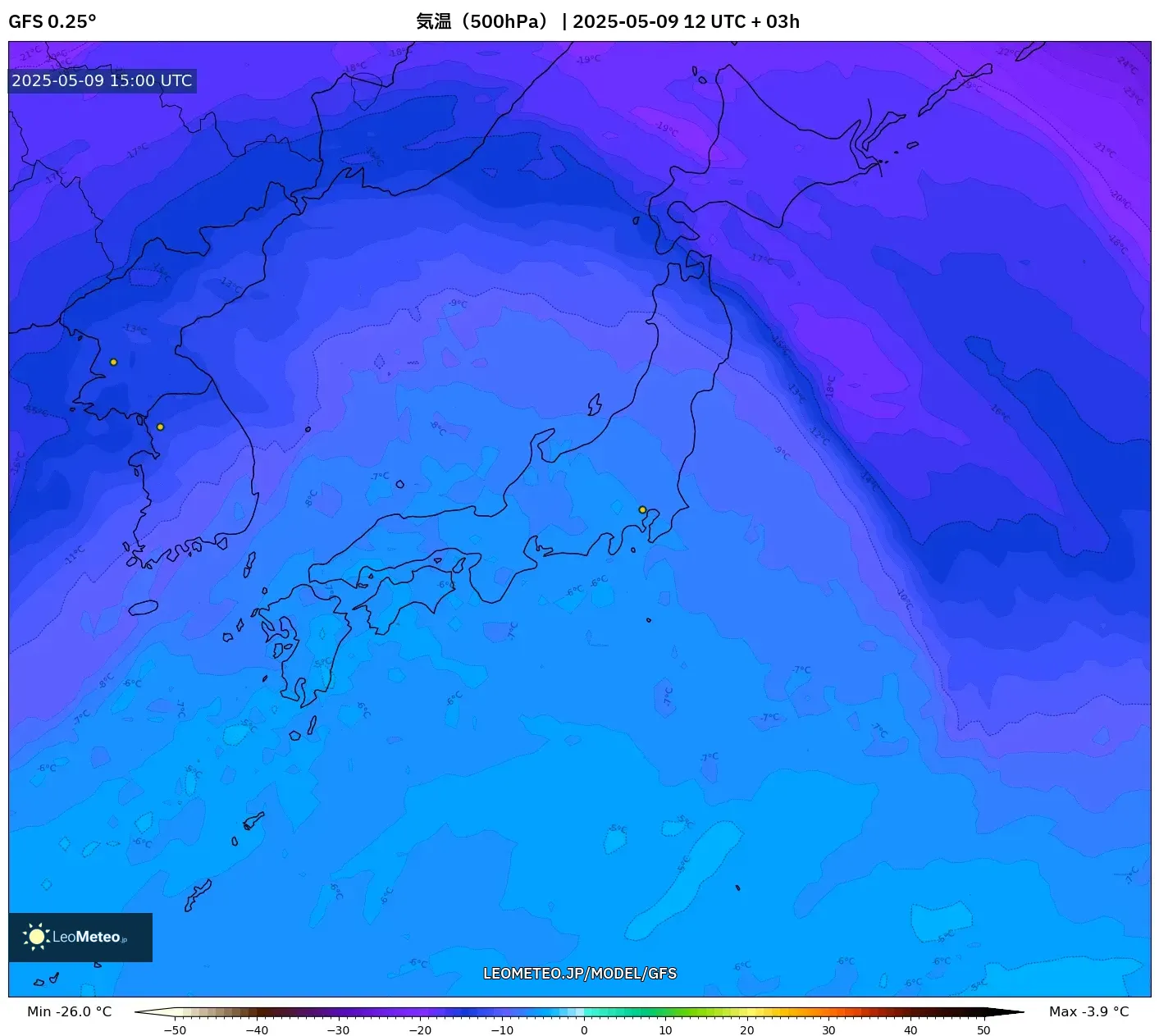 GFS - 日本, 気温(500hPa) GFS - 日本, 気温(500hPa)