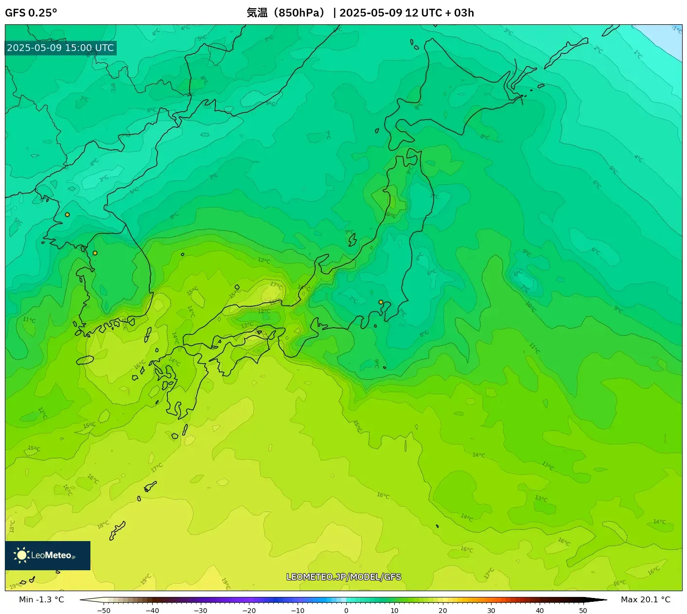 GFS - 日本, 気温(850hPa) GFS - 日本, 気温(850hPa)
