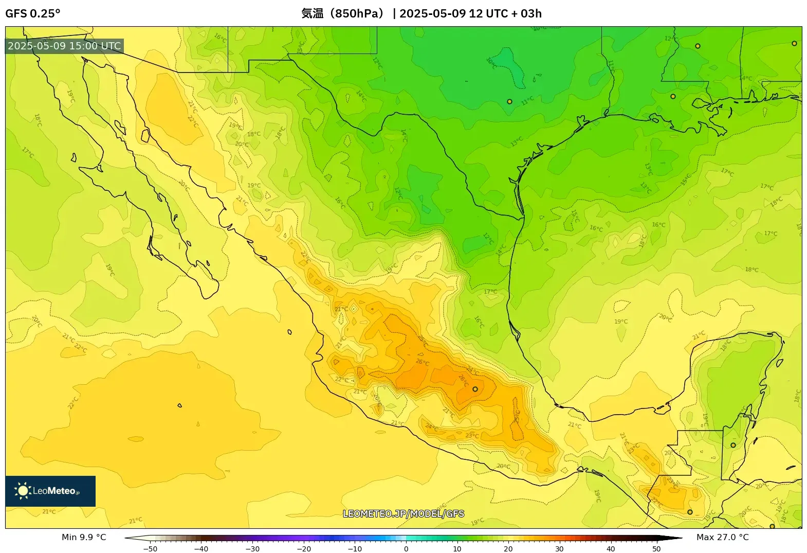 GFS - メキシコ, 気温(850hPa) GFS - メキシコ, 気温(850hPa)