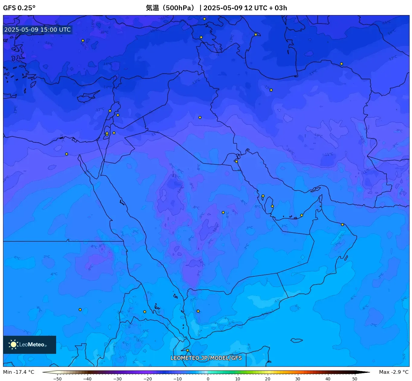 GFS - 中東, 気温(500hPa) GFS - 中東, 気温(500hPa)