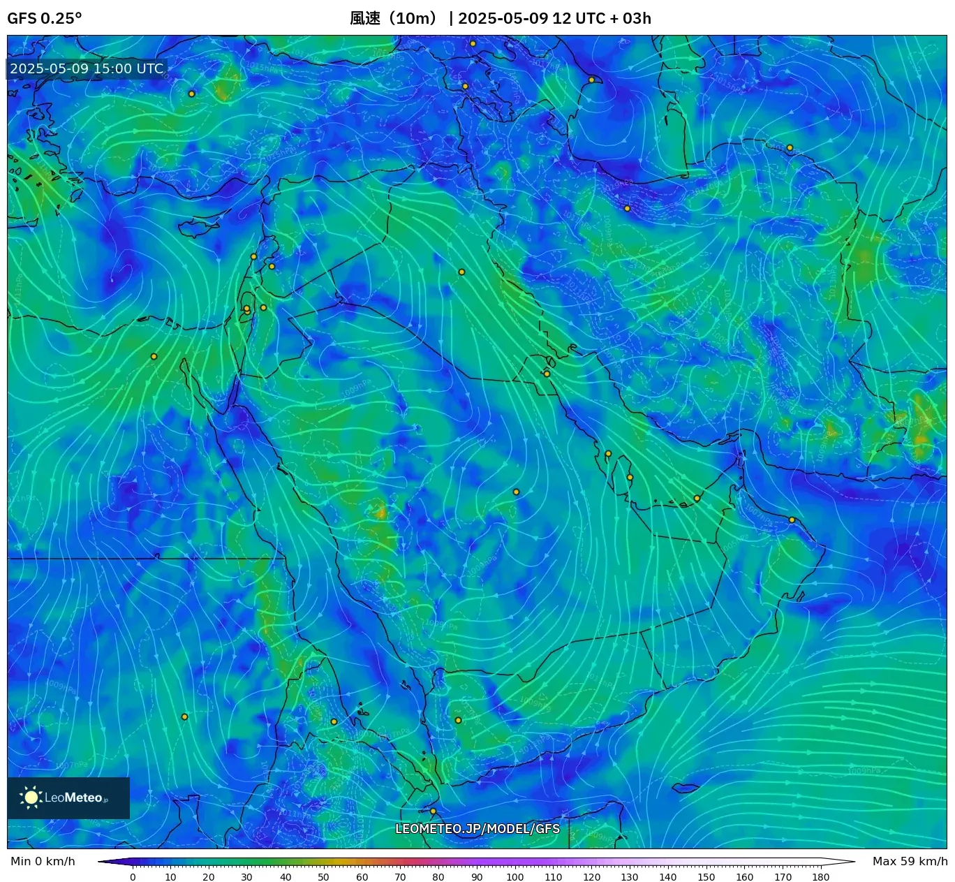GFS - 中東, 風速(10m) GFS - 中東, 風速(10m)
