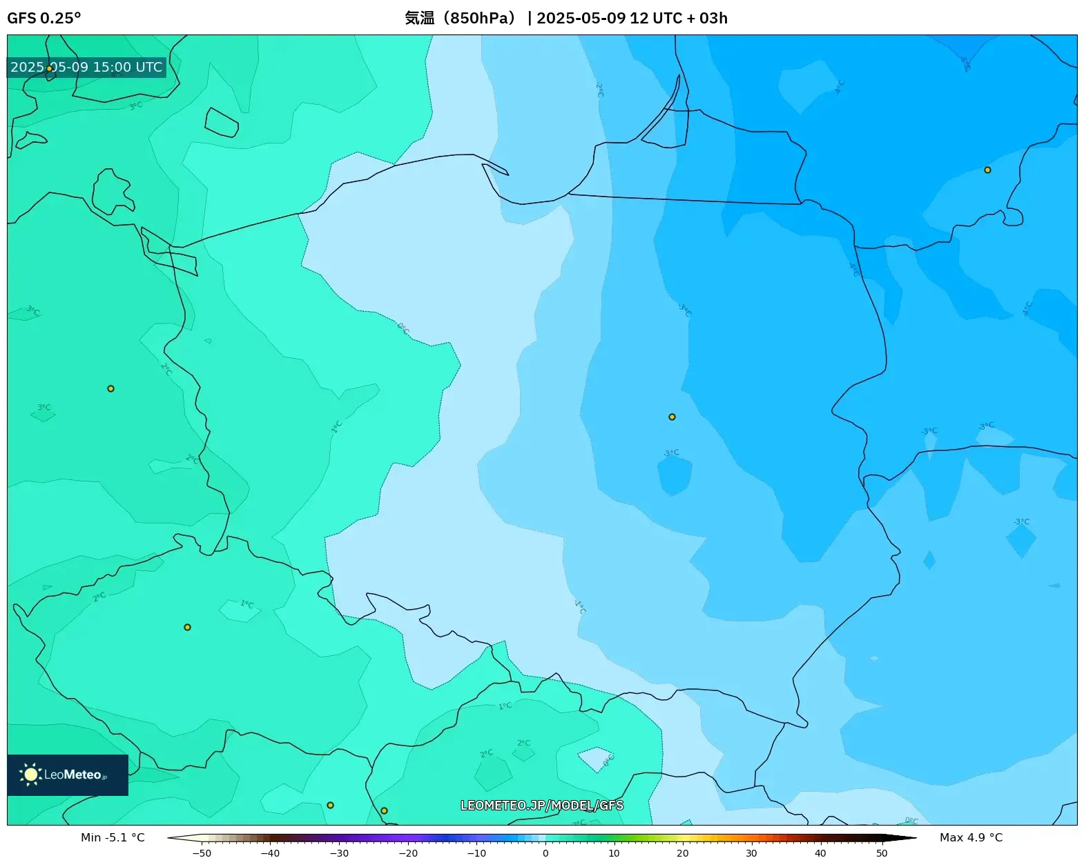 GFS - ポーランド, 気温(850hPa) GFS - ポーランド, 気温(850hPa)