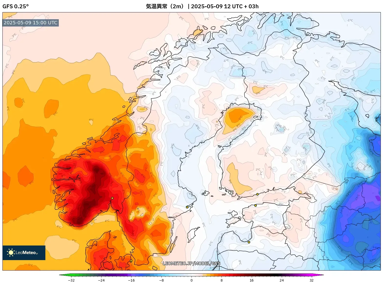 GFS - スカンジナビア, 気温異常(2m) GFS - スカンジナビア, 気温異常(2m)