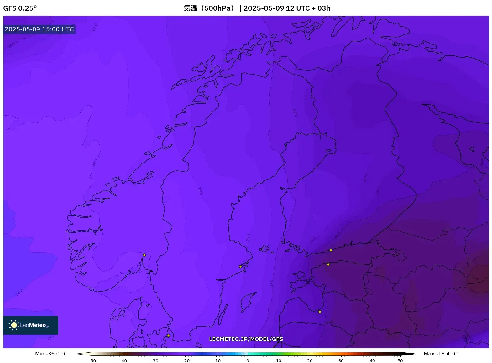 GFS - スカンジナビア, 気温(500hPa) GFS - スカンジナビア, 気温(500hPa)