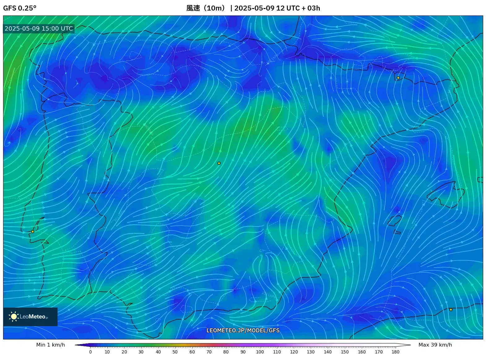 GFS - スペイン, 風速(10m) GFS - スペイン, 風速(10m)