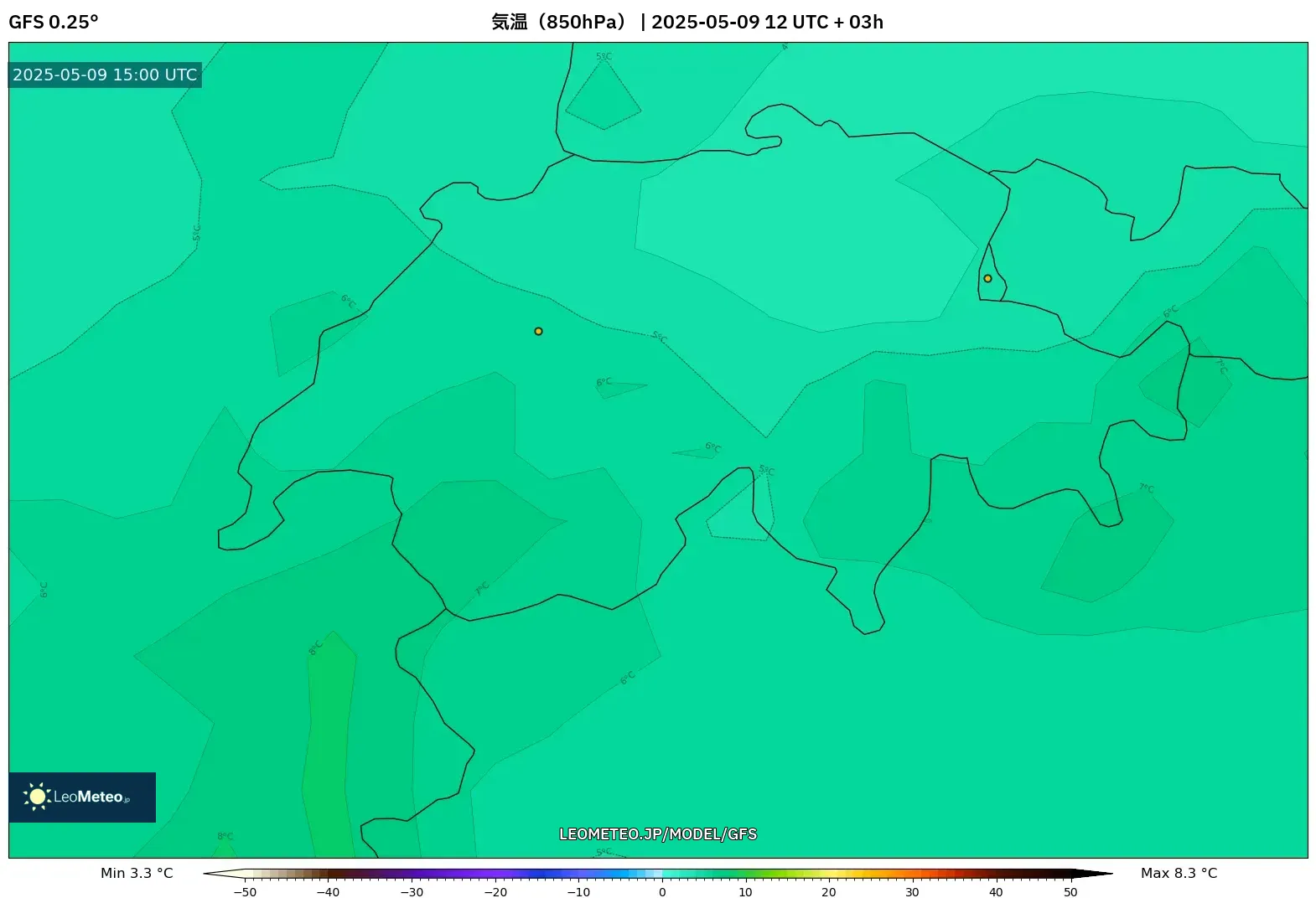 GFS - スイス, 気温(850hPa) GFS - スイス, 気温(850hPa)