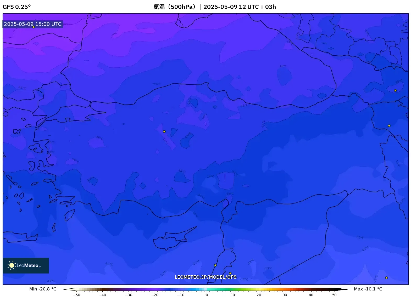 GFS - トルコ, 気温(500hPa) GFS - トルコ, 気温(500hPa)