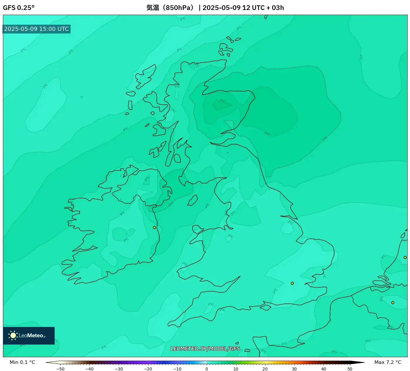 GFS - イギリス, 気温(850hPa) GFS - イギリス, 気温(850hPa)