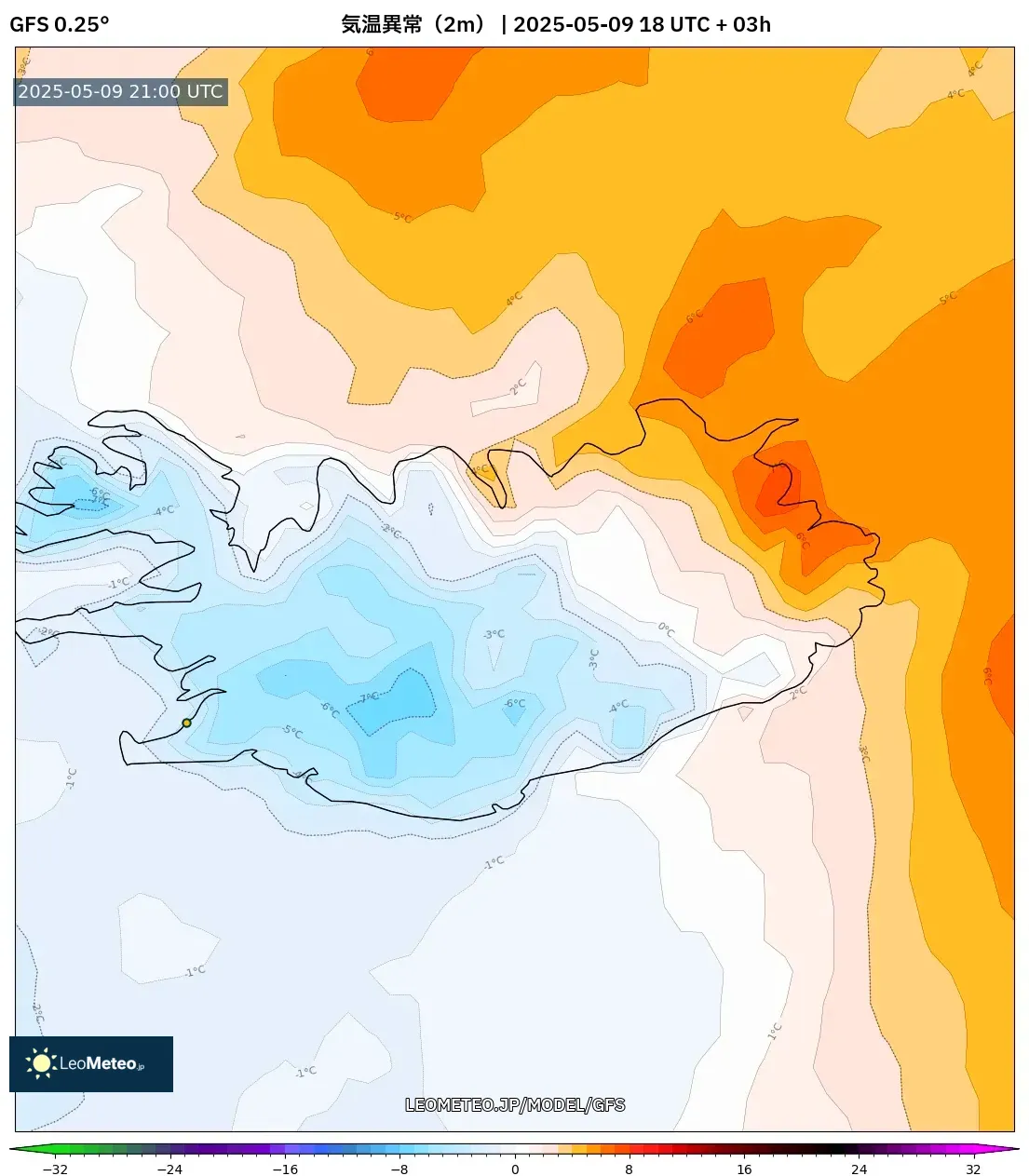 GFS - アルゼンチン, 気温異常(2m) GFS - アルゼンチン, 気温異常(2m)