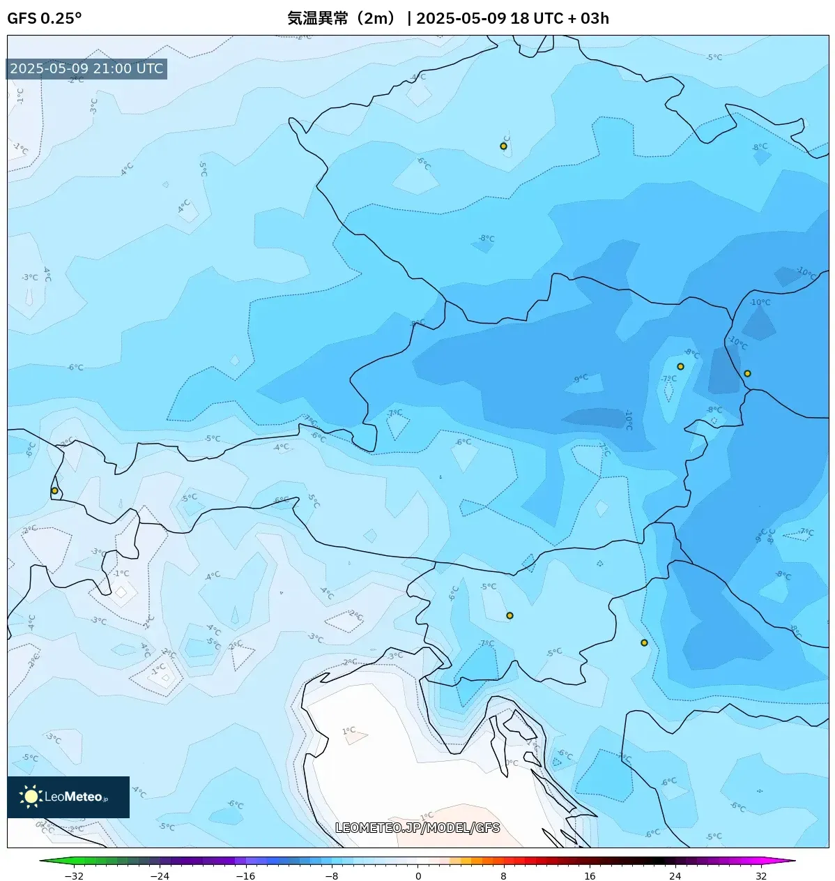 GFS - オーストリア, 気温異常(2m) GFS - オーストリア, 気温異常(2m)