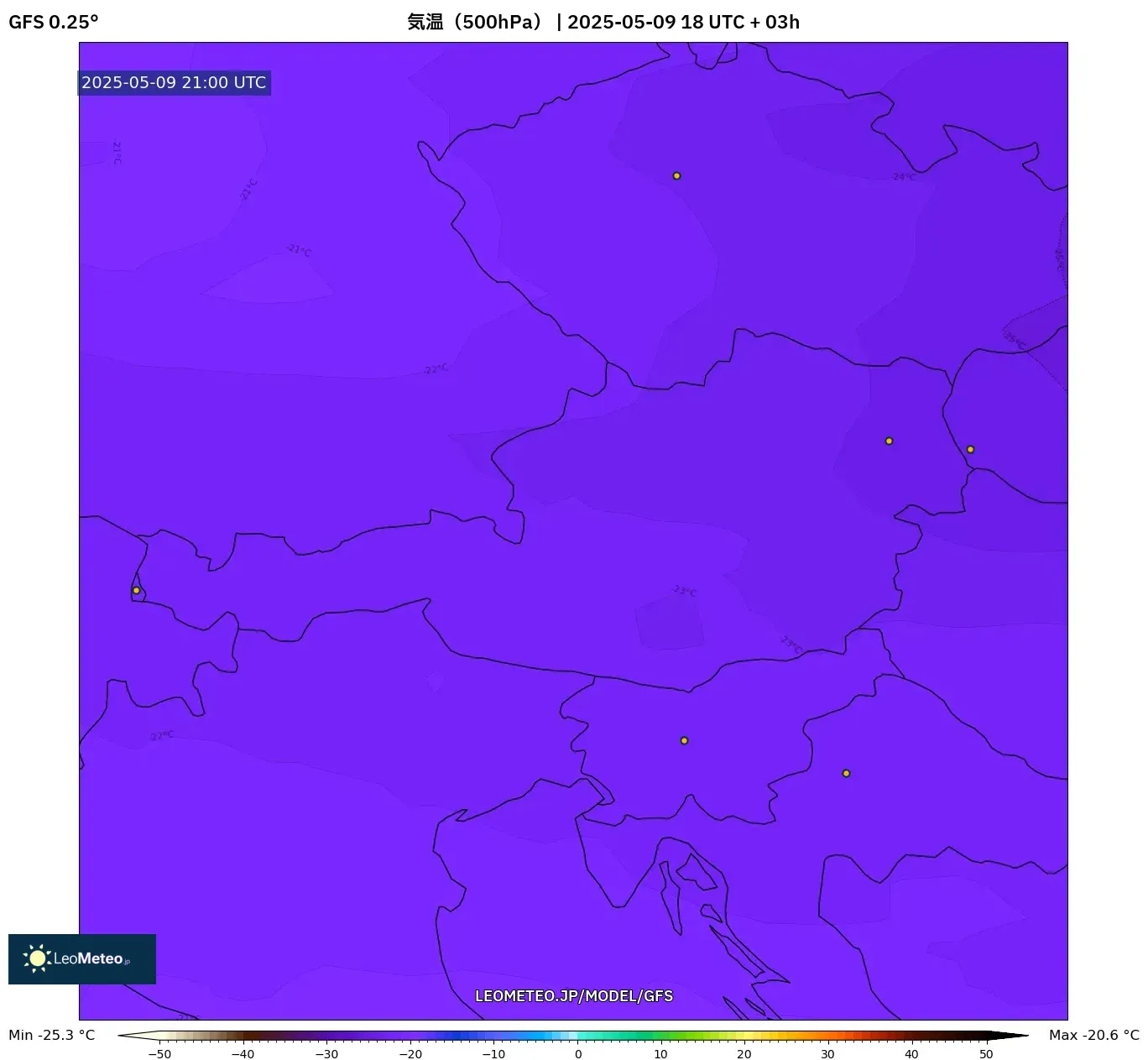 GFS - オーストリア, 気温(500hPa) GFS - オーストリア, 気温(500hPa)