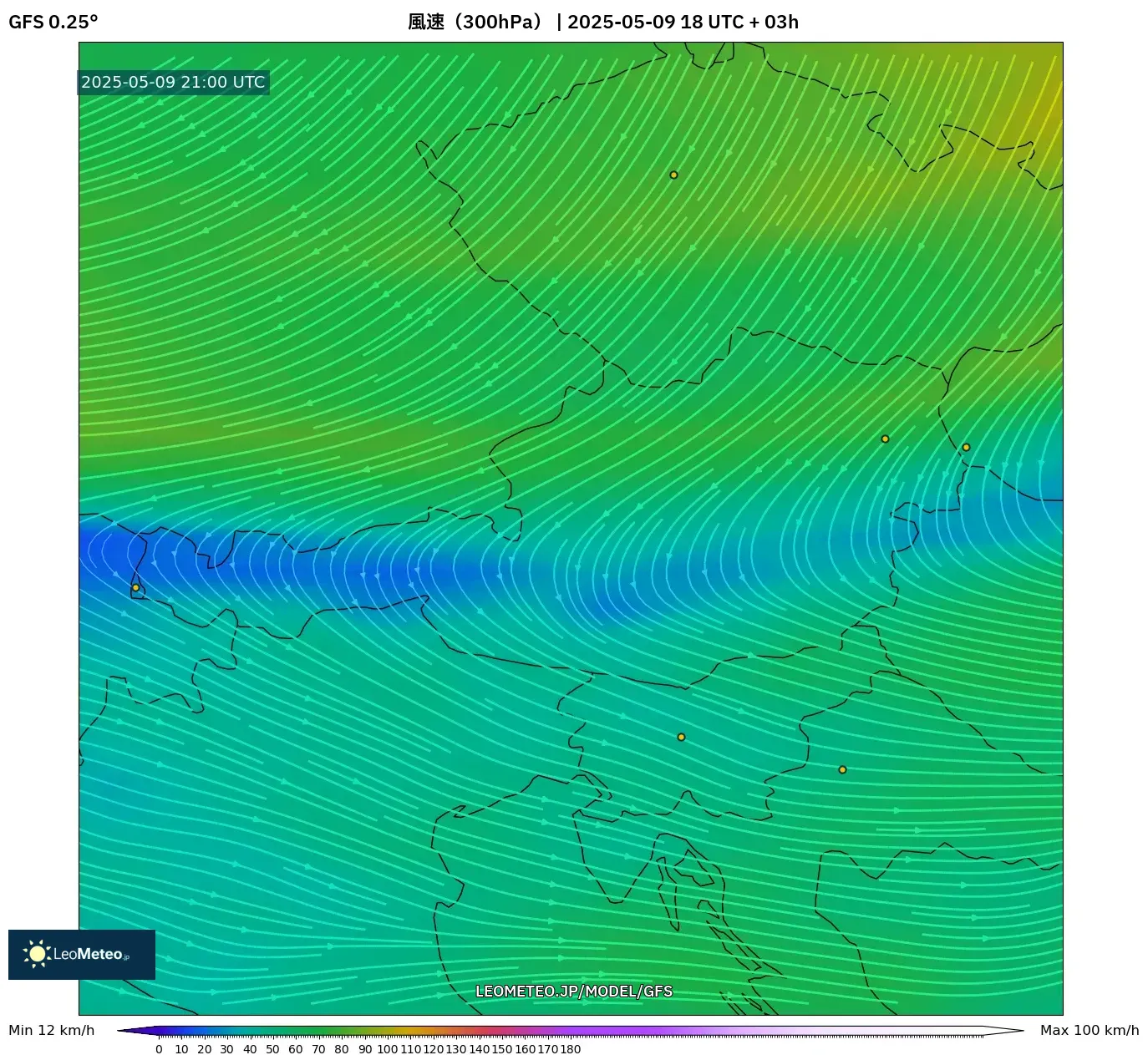 GFS - オーストリア, 風速(300hPa) GFS - オーストリア, 風速(300hPa)