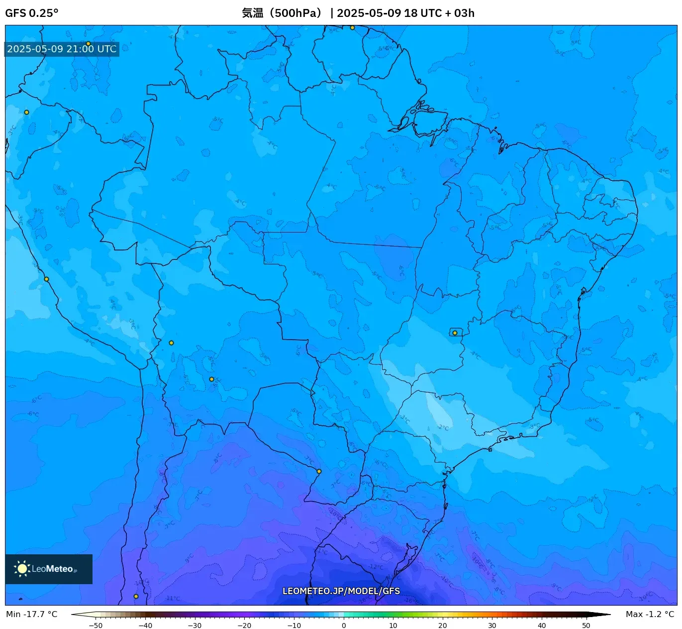 GFS - ブラジル, 気温(500hPa) GFS - ブラジル, 気温(500hPa)