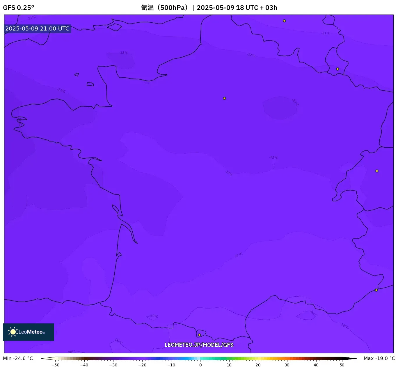 GFS - フランス, 気温(500hPa) GFS - フランス, 気温(500hPa)