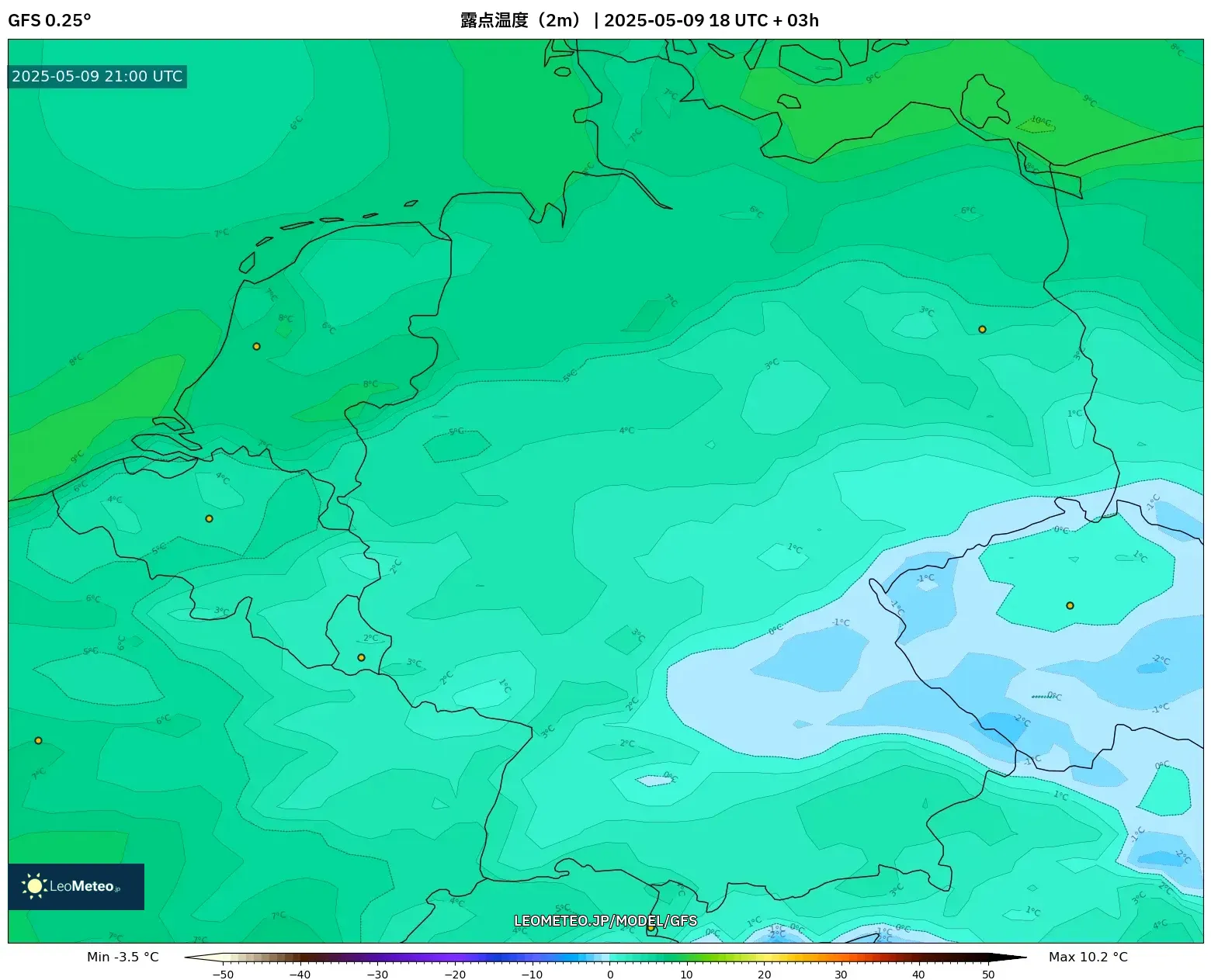 GFS - ドイツ, 露点温度(2m) GFS - ドイツ, 露点温度(2m)