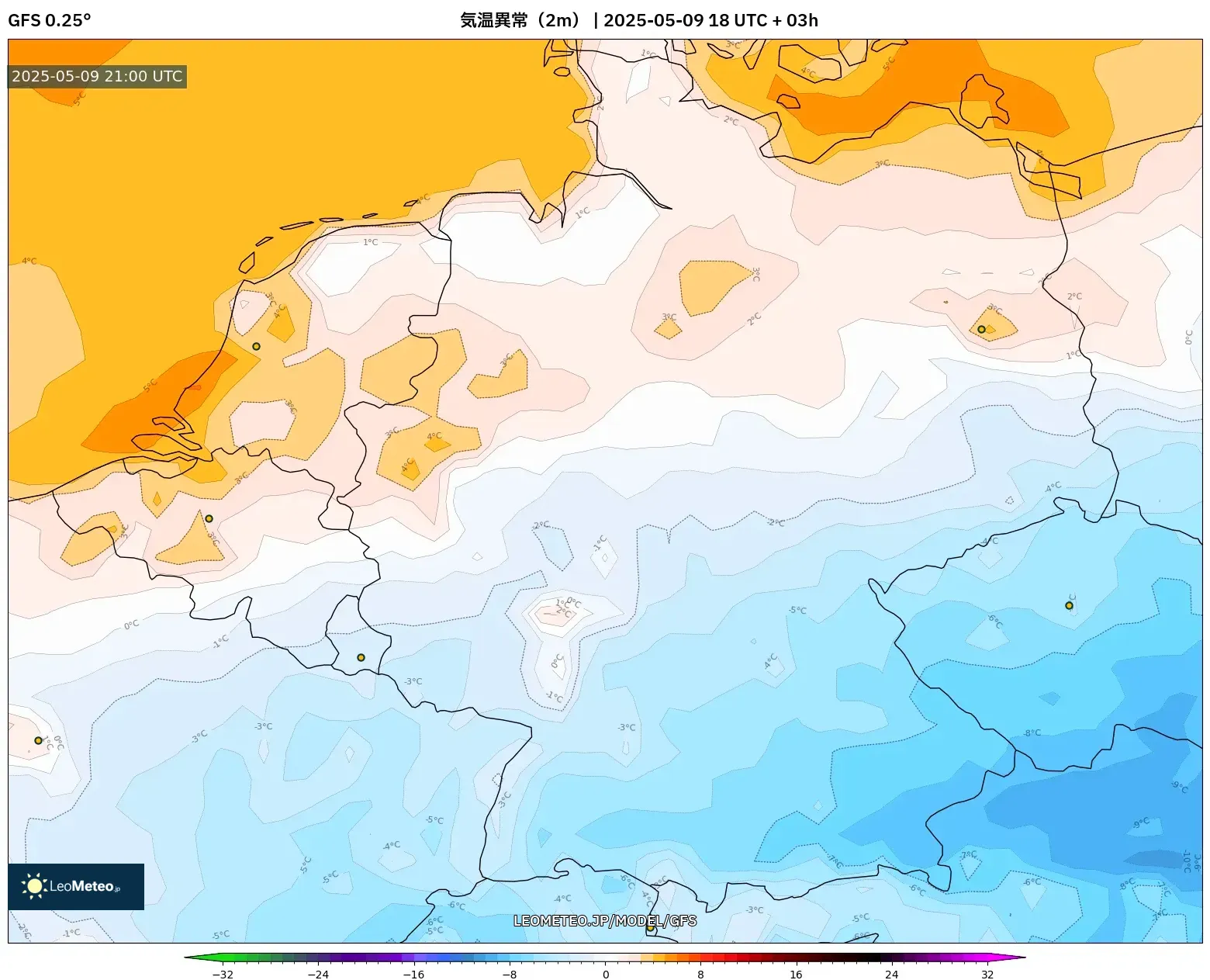 GFS - ドイツ, 気温異常(2m) GFS - ドイツ, 気温異常(2m)