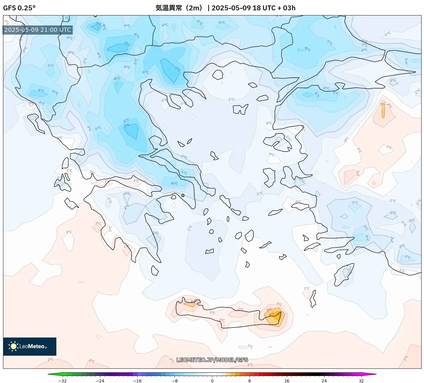 GFS - ギリシャ, 気温異常(2m) GFS - ギリシャ, 気温異常(2m)