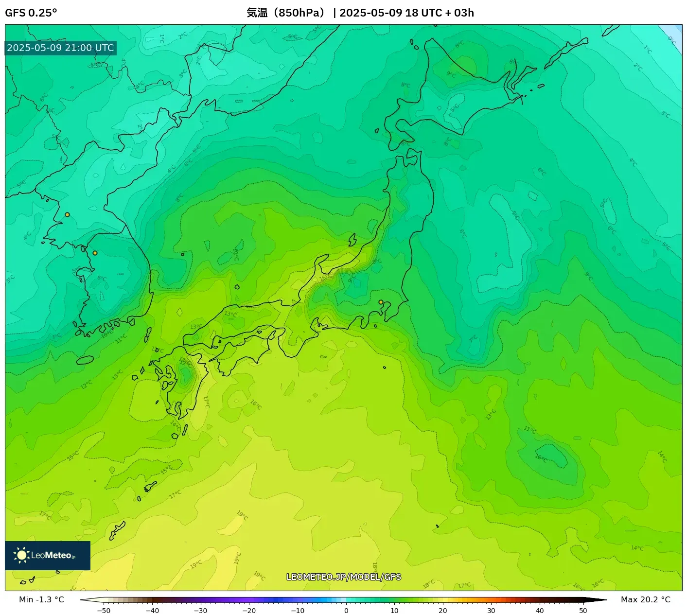 GFS - 日本, 気温(850hPa) GFS - 日本, 気温(850hPa)