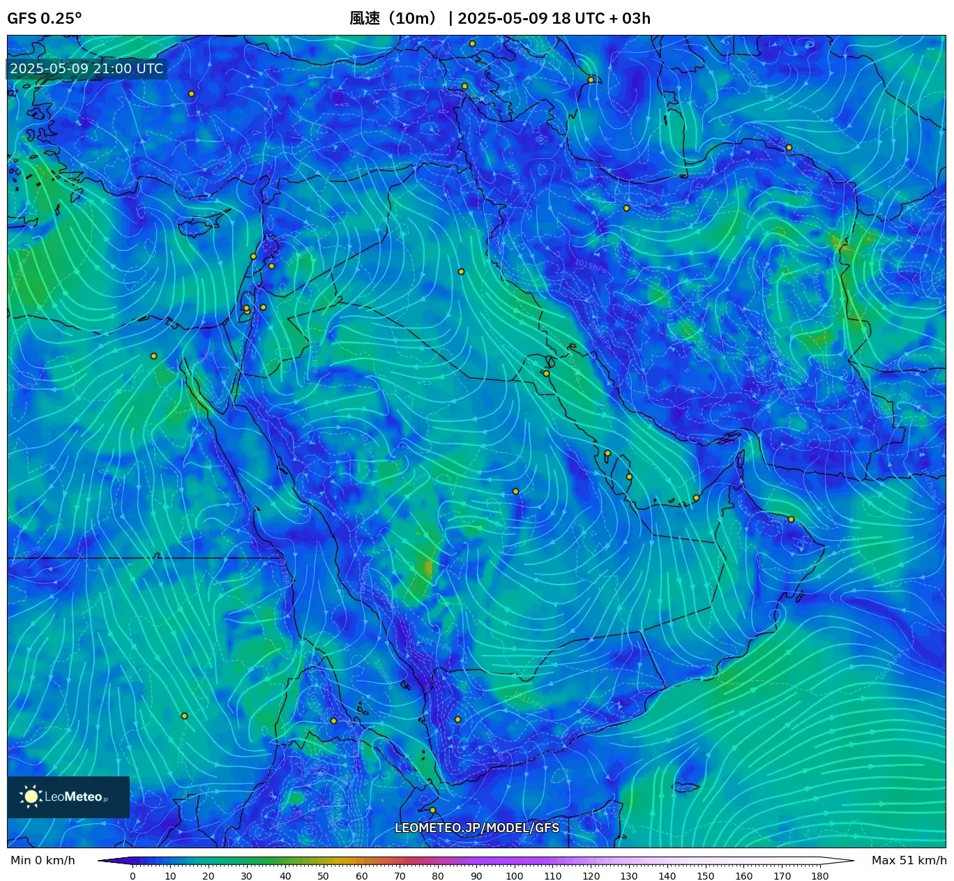 GFS - 中東, 風速(10m) GFS - 中東, 風速(10m)