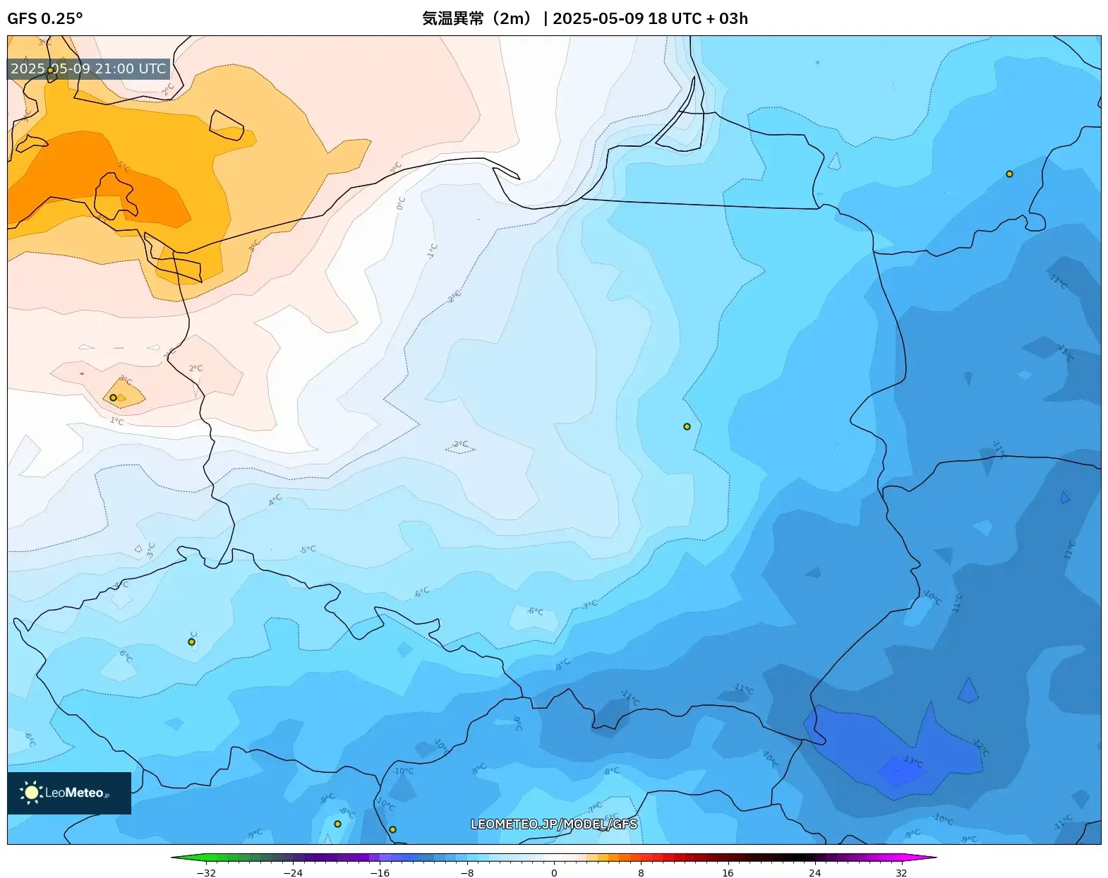 GFS - ポーランド, 気温異常(2m) GFS - ポーランド, 気温異常(2m)