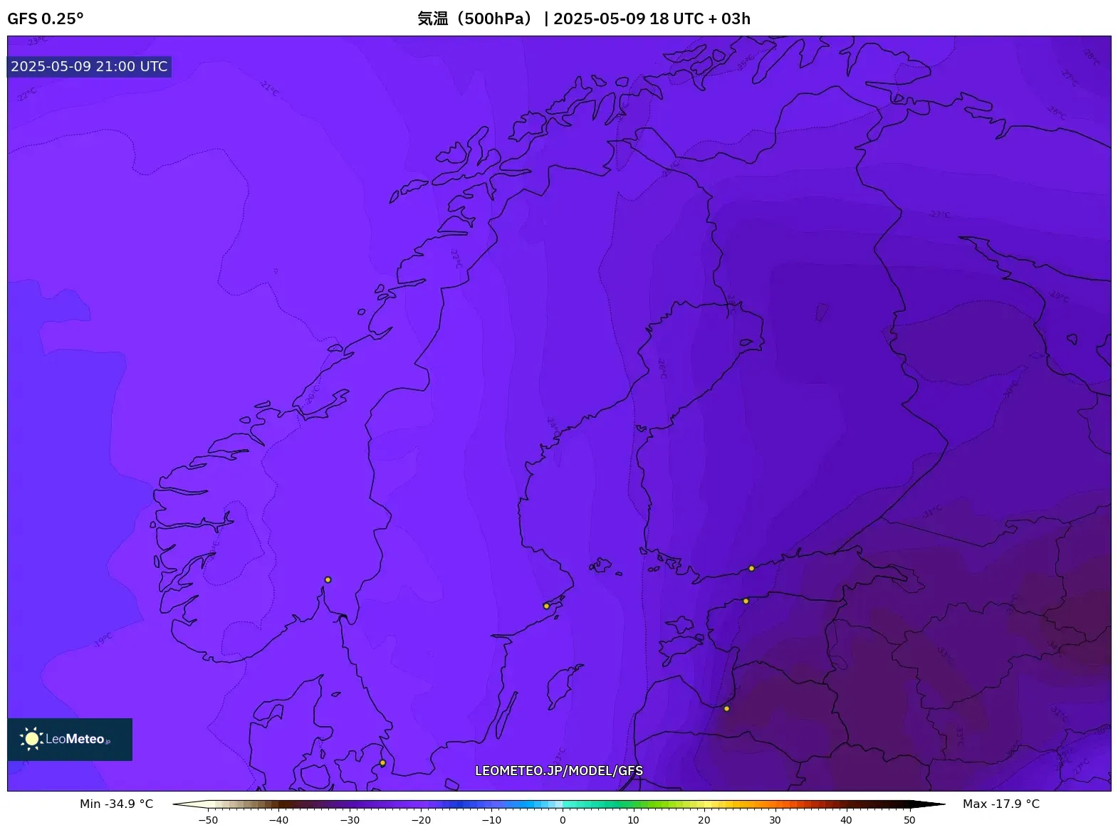 GFS - スカンジナビア, 気温(500hPa) GFS - スカンジナビア, 気温(500hPa)