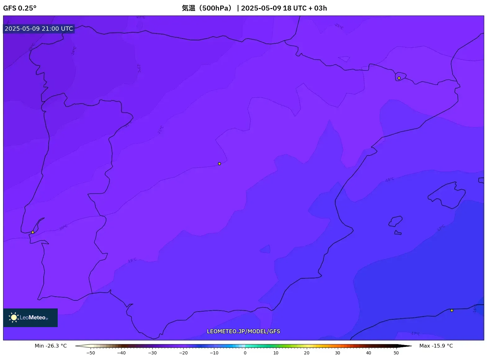 GFS - スペイン, 気温(500hPa) GFS - スペイン, 気温(500hPa)