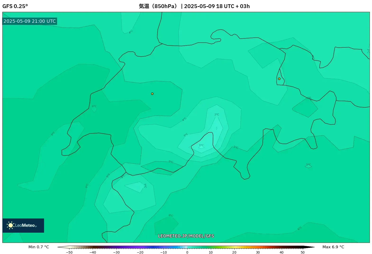 GFS - スイス, 気温(850hPa) GFS - スイス, 気温(850hPa)