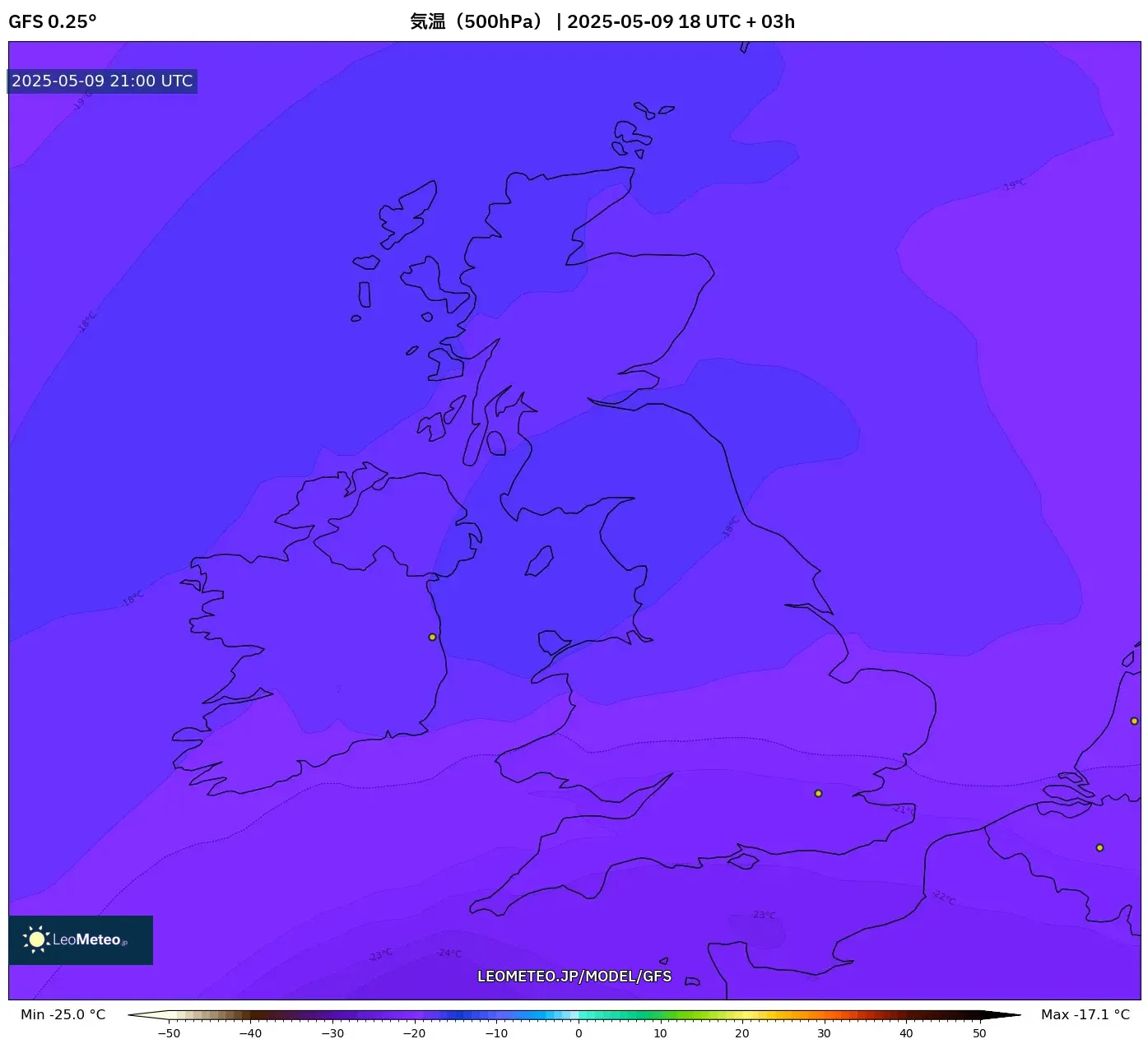 GFS - イギリス, 気温(500hPa) GFS - イギリス, 気温(500hPa)