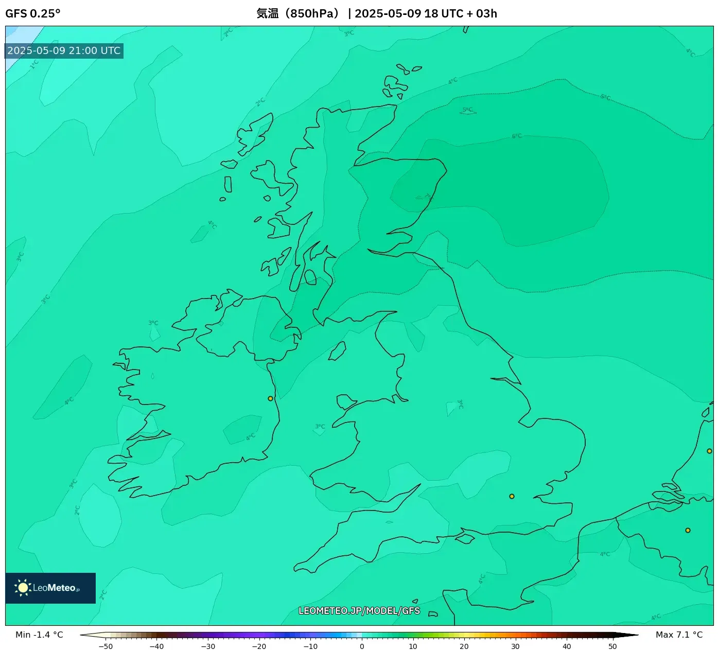 GFS - イギリス, 気温(850hPa) GFS - イギリス, 気温(850hPa)