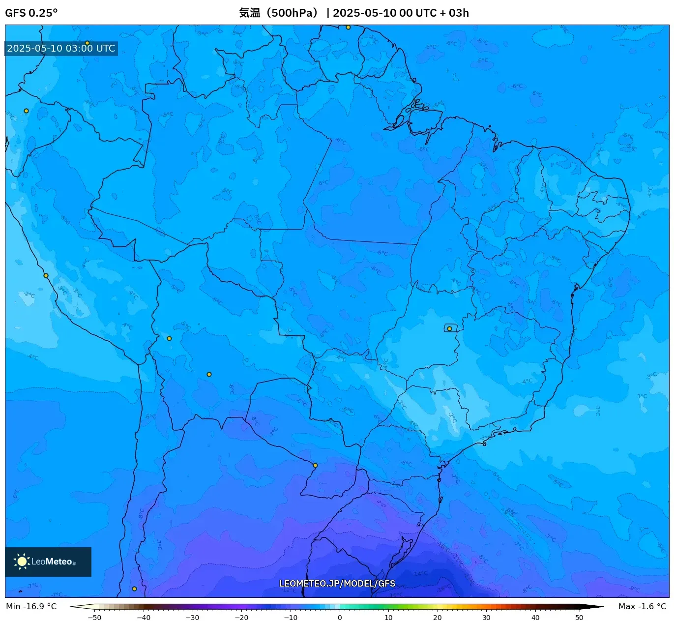 GFS - ブラジル, 気温(500hPa) GFS - ブラジル, 気温(500hPa)