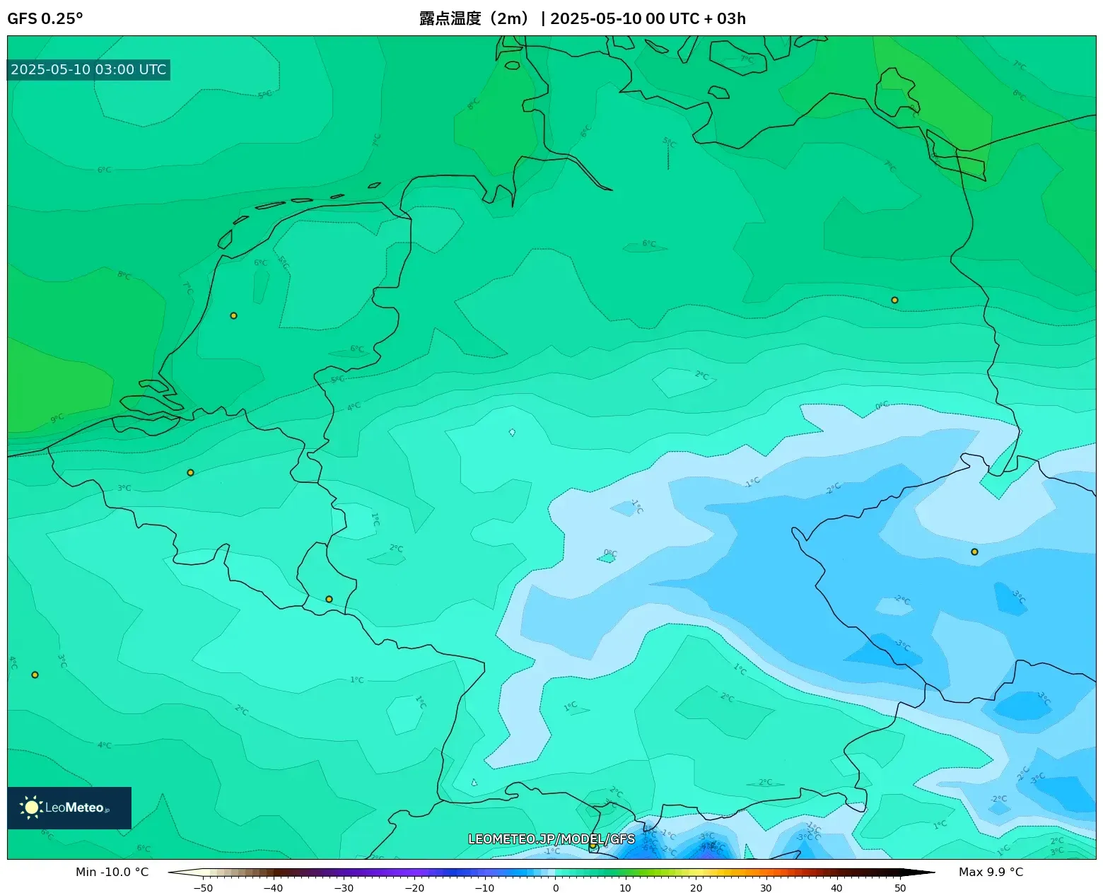 GFS - ドイツ, 露点温度(2m) GFS - ドイツ, 露点温度(2m)
