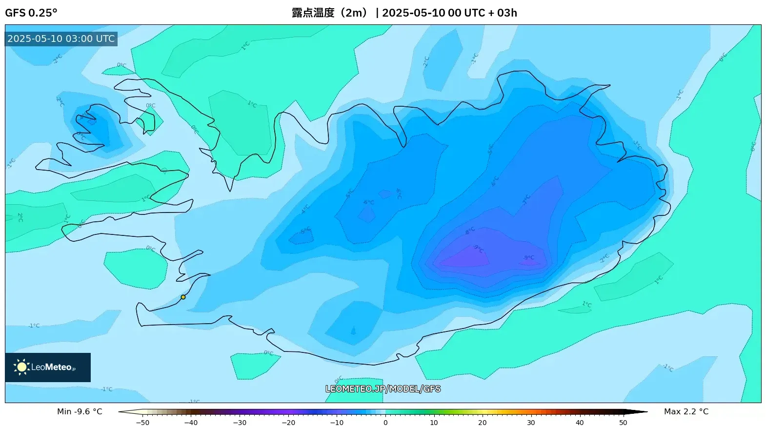 GFS - アイスランド, 露点温度(2m) GFS - アイスランド, 露点温度(2m)