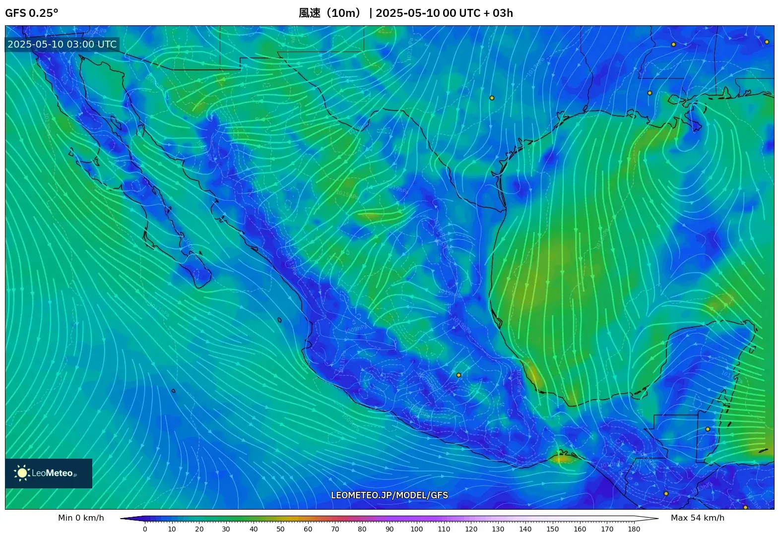 GFS - メキシコ, 風速(10m) GFS - メキシコ, 風速(10m)
